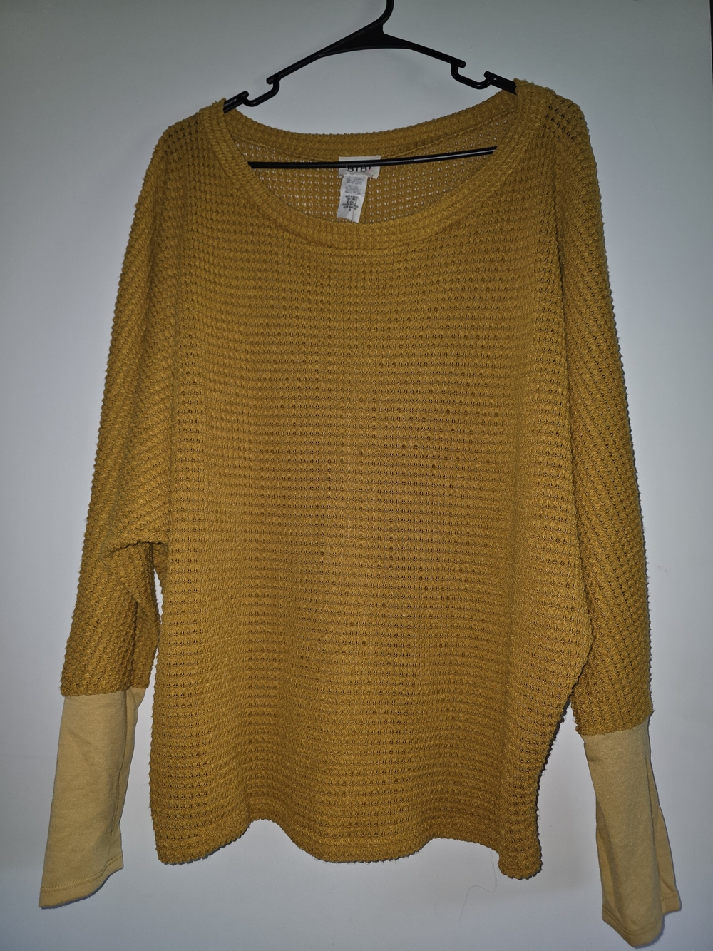 BiBi Oversized Mustard Waffle-Knit Scoop Neck Sweater